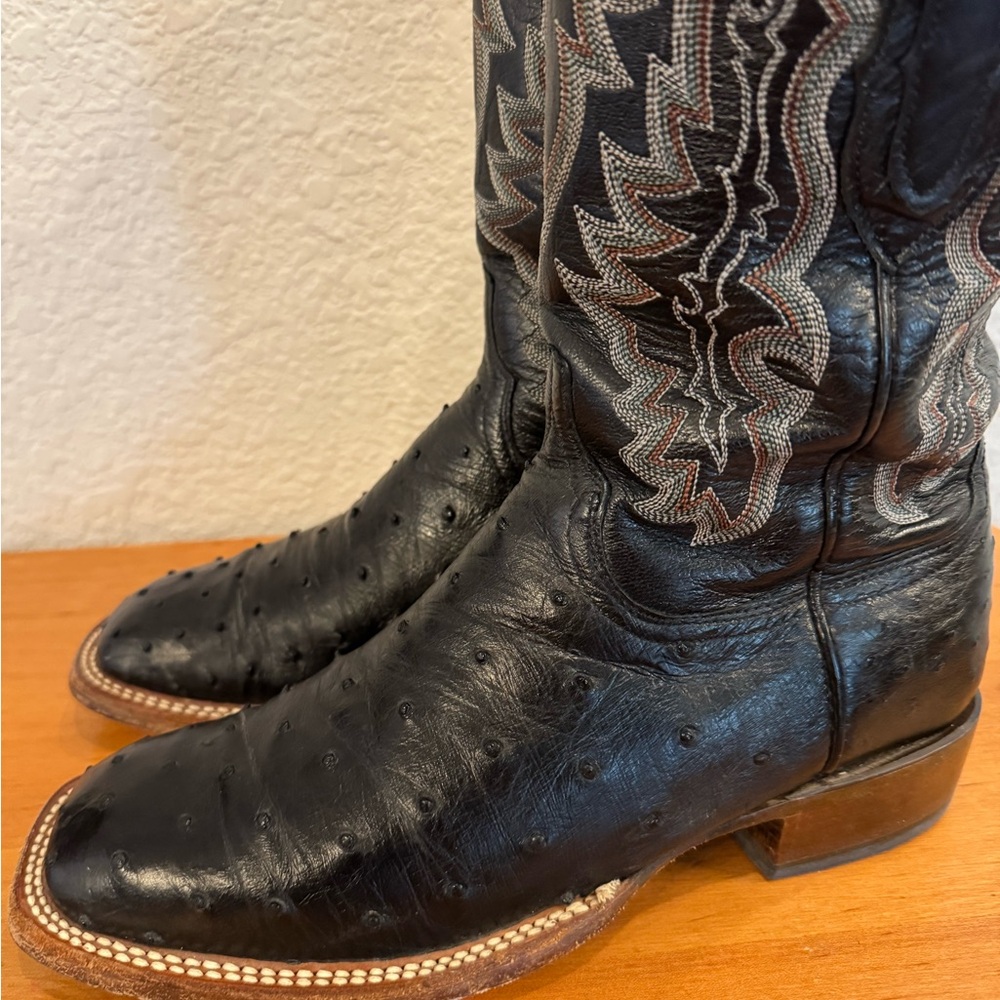 Lucchese Black Ostrich Leather Cowboy Boots